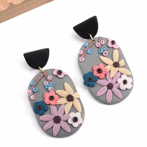Jewelry - Floral Textured Polymer Clay Earrings